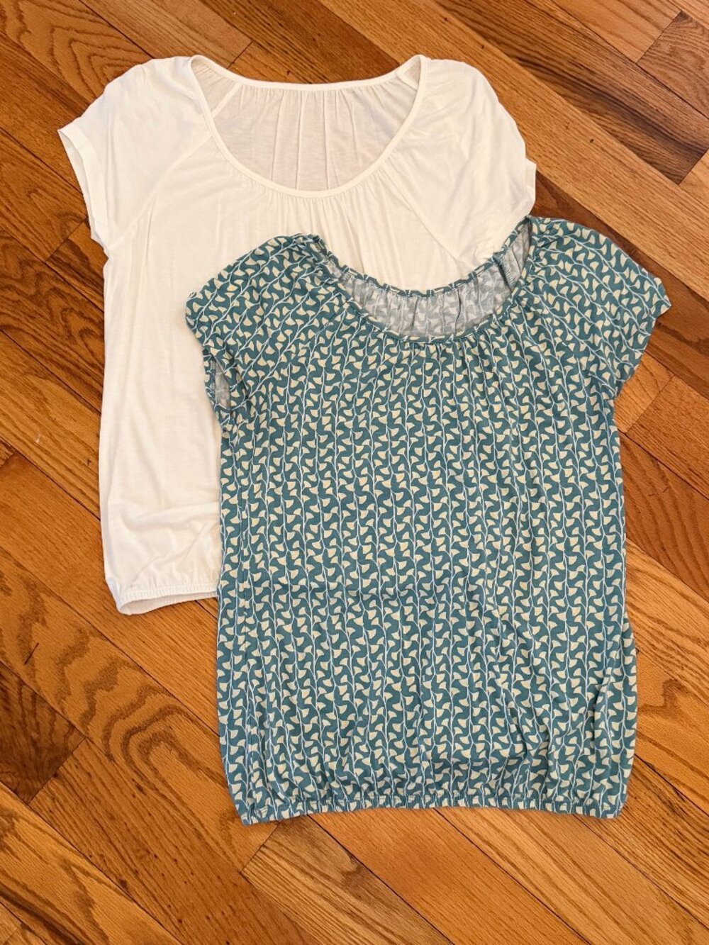 Lascana 2-Pack Tops, Green/Cream, Elastic Hem & Sleeves